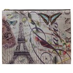 Paris Eiffel Tower Vintage Bird Butterfly French Botanical Art Cosmetic Bag (XXXL) Front