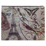 Paris Eiffel Tower Vintage Bird Butterfly French Botanical Art Cosmetic Bag (XXXL) Back