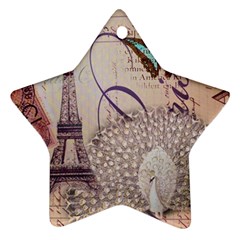 White Peacock Paris Eiffel Tower Vintage Bird Butterfly French Botanical Art Star Ornament (two Sides) by chicelegantboutique