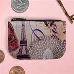 White Peacock Paris Eiffel Tower Vintage Bird Butterfly French Botanical Art Coin Change Purse Front
