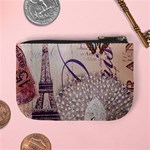 White Peacock Paris Eiffel Tower Vintage Bird Butterfly French Botanical Art Coin Change Purse Back