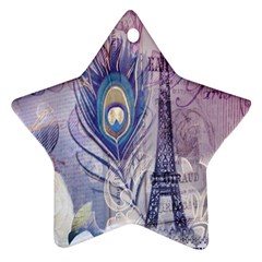 Peacock Feather White Rose Paris Eiffel Tower Star Ornament (two Sides) by chicelegantboutique