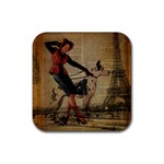 Paris Girl And Great Dane Vintage Newspaper Print Sexy Hot Gil Elvgren Pin Up Girl Paris Eiffel Towe Drink Coaster (Square) Front