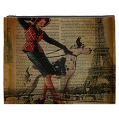 Paris Girl And Great Dane Vintage Newspaper Print Sexy Hot Gil Elvgren Pin Up Girl Paris Eiffel Towe Cosmetic Bag (xxxl)