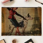Paris Girl And Great Dane Vintage Newspaper Print Sexy Hot Gil Elvgren Pin Up Girl Paris Eiffel Towe Cosmetic Bag (XXXL) Back