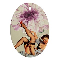 Gil Elvgren Pin Up Girl Purple Flower Fashion Art Oval Ornament by chicelegantboutique