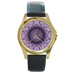 Mandala Round Metal Watch (Gold Rim)  Front