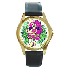 Bozo Zombie Round Leather Watch (gold Rim)  by Contest1731890