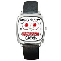 Whats Shakin Bacon? Square Leather Watch by Contest1804625