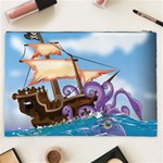 Pirate Ship Attacked By Giant Squid cartoon. Cosmetic Bag (XXL) Back