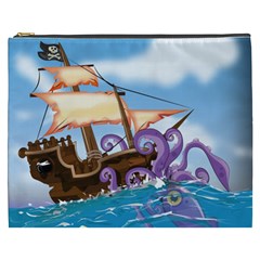 Pirate Ship Attacked By Giant Squid Cartoon  Cosmetic Bag (xxxl) by NickGreenaway
