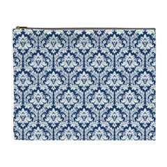 Navy Blue Damask Pattern Cosmetic Bag (xl)