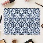 Navy Blue Damask Pattern Cosmetic Bag (XL) Back