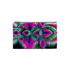 Crystal Flower Garden, Abstract Teal Violet Cosmetic Bag (small)