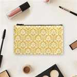 Sunny Yellow Damask Pattern Cosmetic Bag (Small) Front