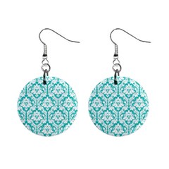Turquoise Damask Pattern 1  Button Earrings by Zandiepants