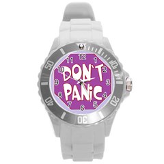 Purple Don t Panic Sign Plastic Sport Watch (large) by FunWithFibro