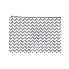 Grey And White Zigzag Cosmetic Bag (large)