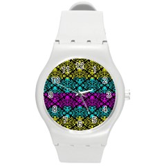Cmyk Damask Flourish Pattern Plastic Sport Watch (medium)