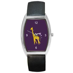 Purple Roller Skating Cute Cartoon Giraffe Tonneau Leather Watch by CreaturesStore