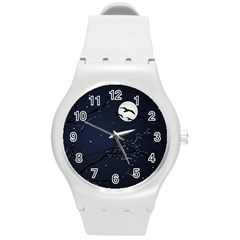 Night Birds And Full Moon Plastic Sport Watch (medium)