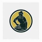 African American Woman Ironing Clothes Woodcut Glasses Cloth (Medium) Front