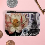 Vintage Paris Eiffel Tower Floral Coin Change Purse Front