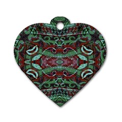 Tribal Ornament Pattern In Red And Green Colors Dog Tag Heart (two Sided) by dflcprints