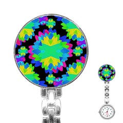 Multicolored Floral Print Geometric Modern Pattern Stainless Steel Nurses Watch by dflcprints