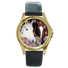 Friends Forever Round Leather Watch (gold Rim)  by JulianneOsoske