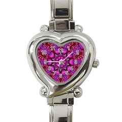 Pink Fractal Kaleidoscope  Heart Italian Charm Watch 