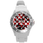 Emo Checker Graffiti Round Plastic Sport Watch (L) Front