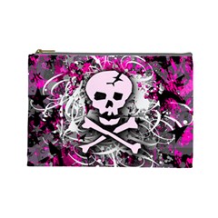Pink Skull Splatter Cosmetic Bag (large) 