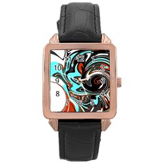 Abstract In Aqua, Orange, And Black Rose Gold Watches by digitaldivadesigns