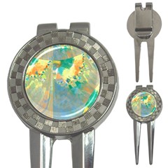 Abstract Flower Design In Turquoise And Yellows 3-in-1 Golf Divots