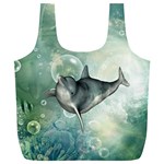 Funny Dswimming Dolphin Full Print Recycle Bags (L)  Back