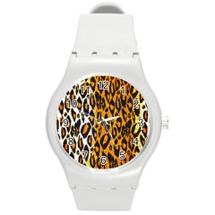 Brown Cheetah Abstract  Round Plastic Sport Watch (m)