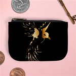 Beautiful Bird In Gold And Black Mini Coin Purses Front