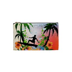 Tropical Design With Surfboarder Cosmetic Bag (small)  by FantasyWorld7