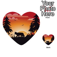 The Lonely Wolf In The Sunset Multi-purpose Cards (heart) 
