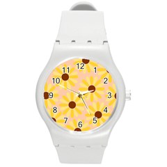 Sunflowers Everywhere Round Plastic Sport Watch (m)