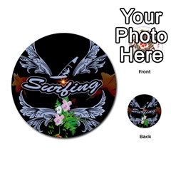 Surfboarder With Damask In Blue On Black Bakcground Multi-purpose Cards (round) 