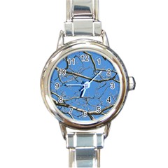 Leafless Tree Branches Against Blue Sky Round Italian Charm Watches by dflcprints