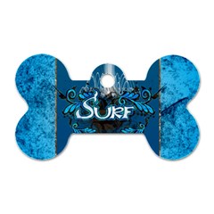 Surf, Surfboard With Water Drops On Blue Background Dog Tag Bone (one Side) by FantasyWorld7