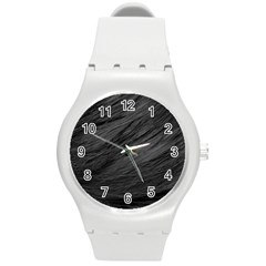 Long Haired Black Cat Fur Round Plastic Sport Watch (m)