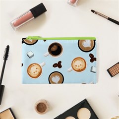 Cute Coffee Pattern On Light Blue Background Cosmetic Bag (xs)