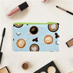 Cute Coffee Pattern on Light Blue Background Cosmetic Bag (XS) Back