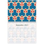 Orange shapes on a blue background 18 month calendar Nov 2023