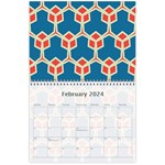 Orange shapes on a blue background 18 month calendar Feb 2024