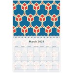 Orange shapes on a blue background 18 month calendar Mar 2024